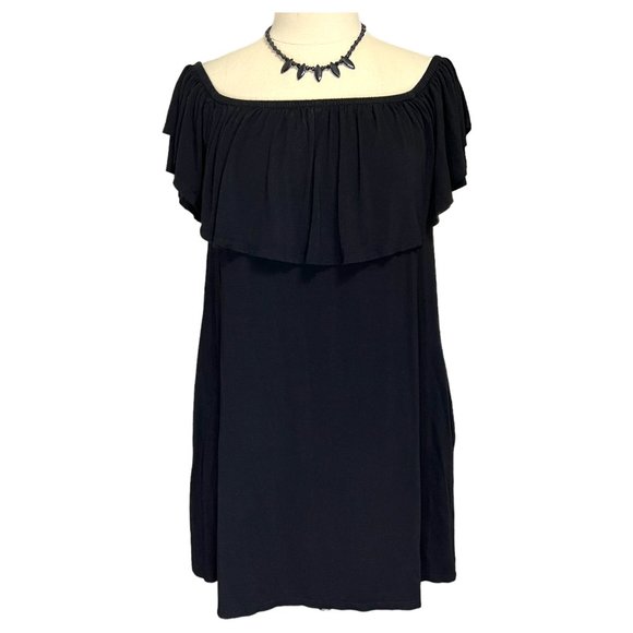 Short black off-the-shoulder dress - Picture 1 of 5